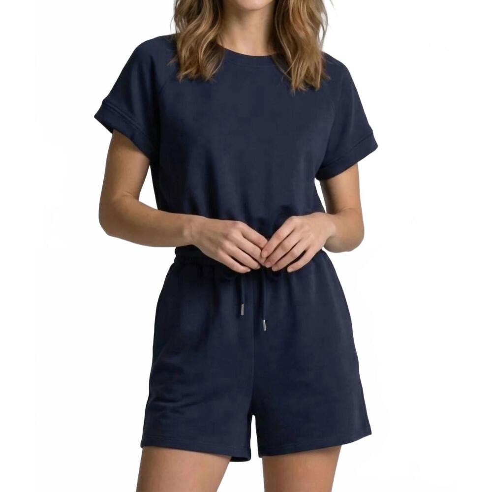 NEW DOE AND RAE buttery soft back-cutout romper in blue